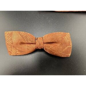 Vintage Burnt Orange‎ Floral Clip-On Bow Tie and Pocket Square Set 054 (72)